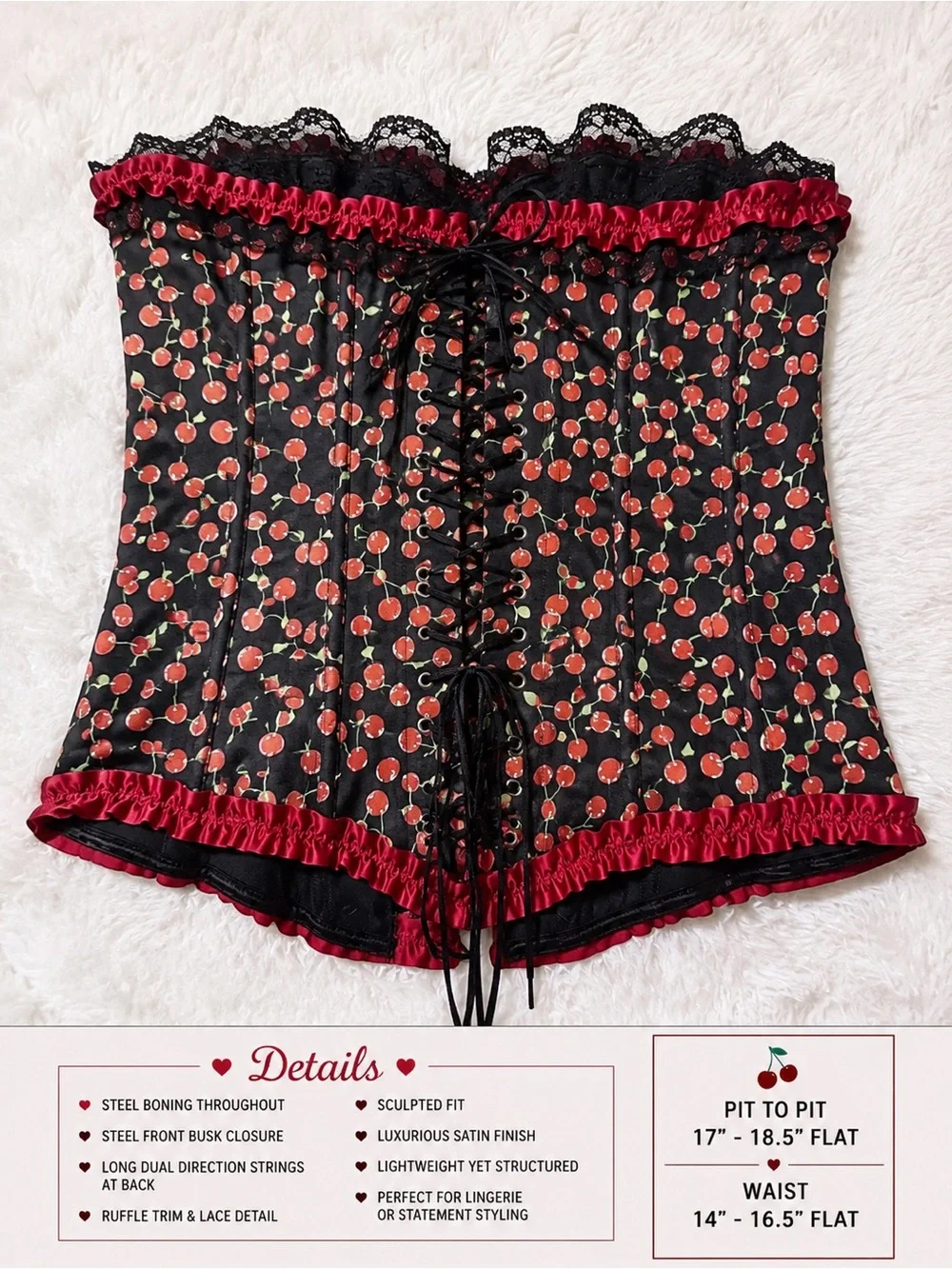 Y2K Cherry Print Steel Boned Corset Bustier Top | Waist Trainer